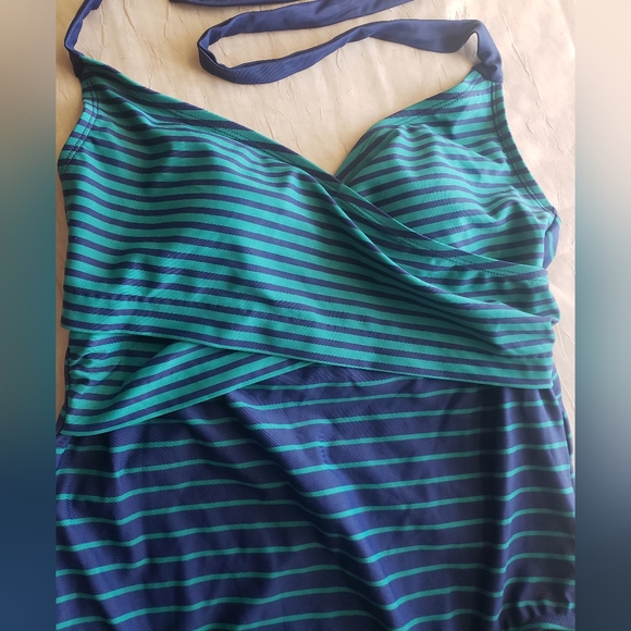 Vintage Striped One-Piece Swimsuit - Blue and Green - Picture 2 of 9